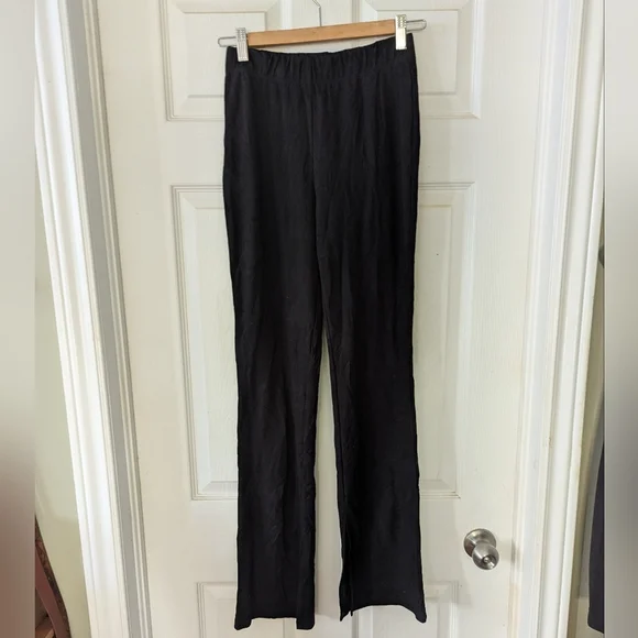 🌈Forever 21 Y2K Flare Slit Leg Stretch Leggings Black Size L - Picture 6 of 9